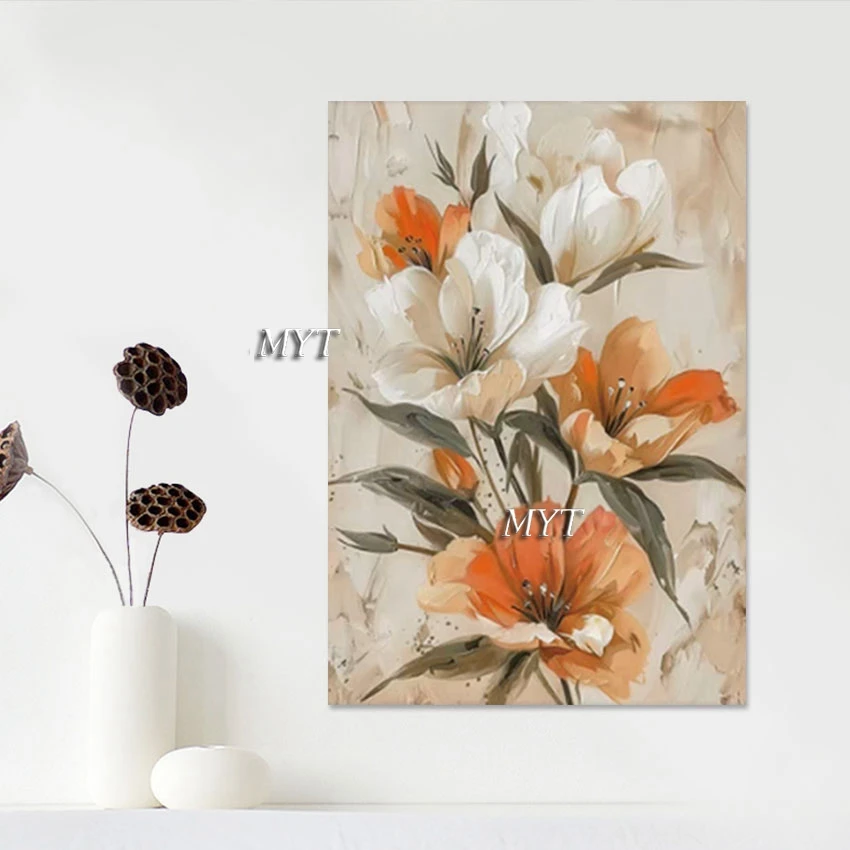 Fine Quality Floral Wall Decoration Oil Paintings Abstract Frameless Art Design Hand Drawing Canvas Flowers Texture Picture