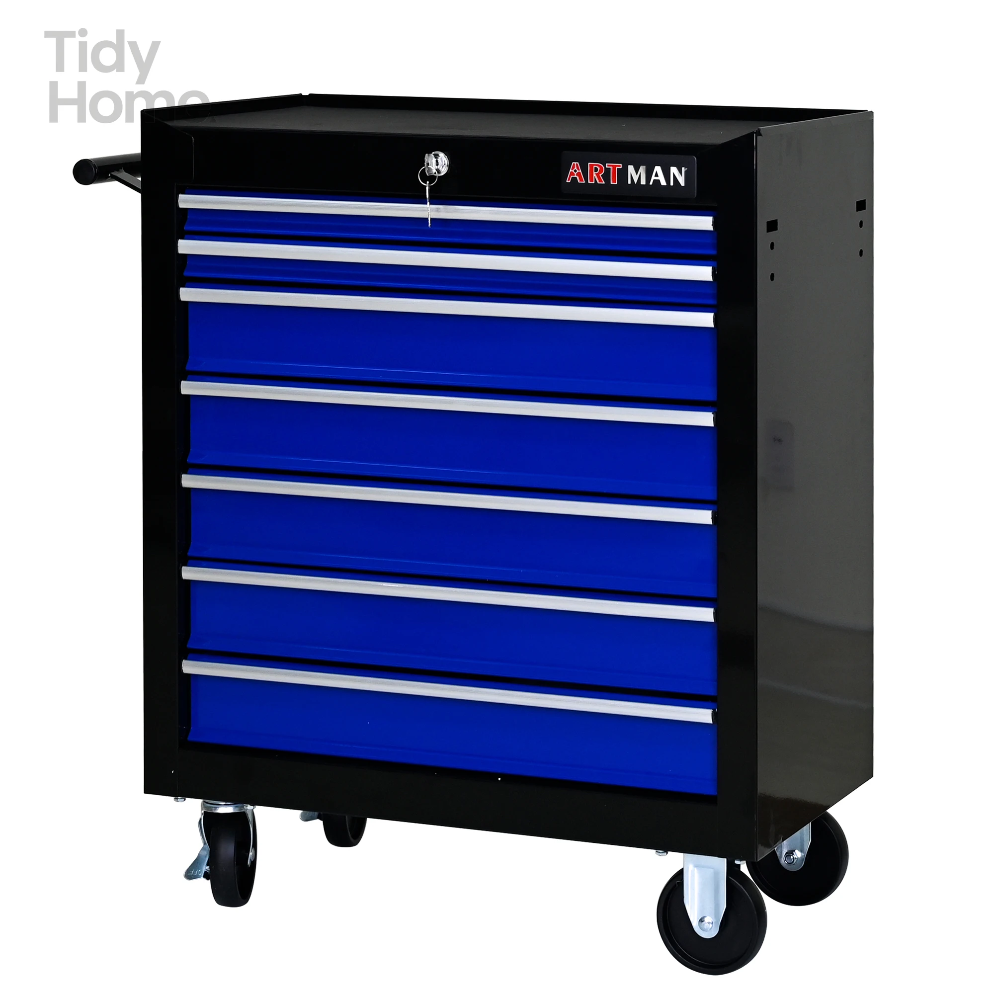 7 DRAWERS MULTIFUNCTIONAL TOOL CART WITH WHEELS-BLACK+BLUE  tool box set toolbox with wheels tool-box organizer garage storage