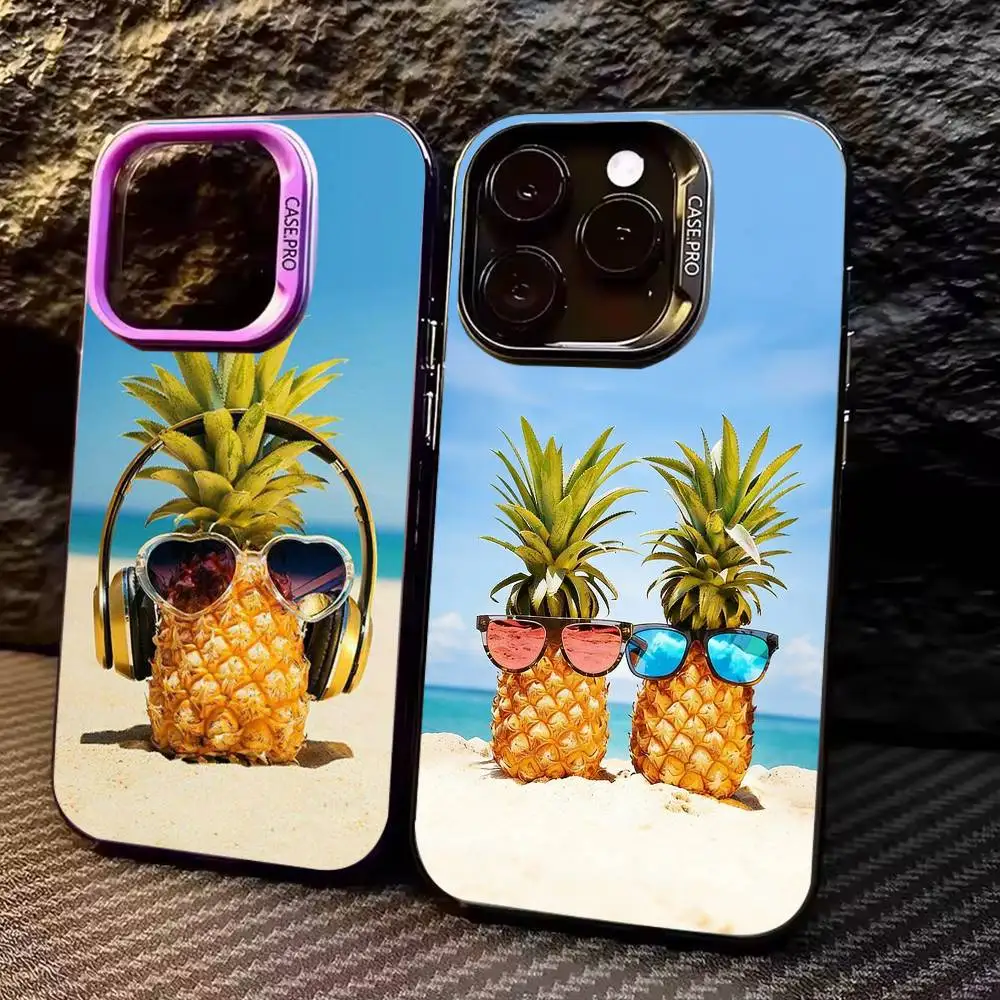 

Summer pineapple Phone Case For iPhone17,16,15,14,13,12,11 Plus,Pro Max Colored Silver Plated Inside Cover
