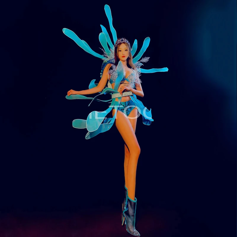 Traje de fiesta estilo océano Hada femenina elegante noche Festival Rave trajes club nocturno mujer cantante trajes de escenario