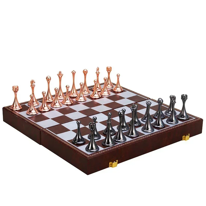 Large Size High-End Magnetic Metal Chess Set Foldable Tournament Western Chess Board With Pieces