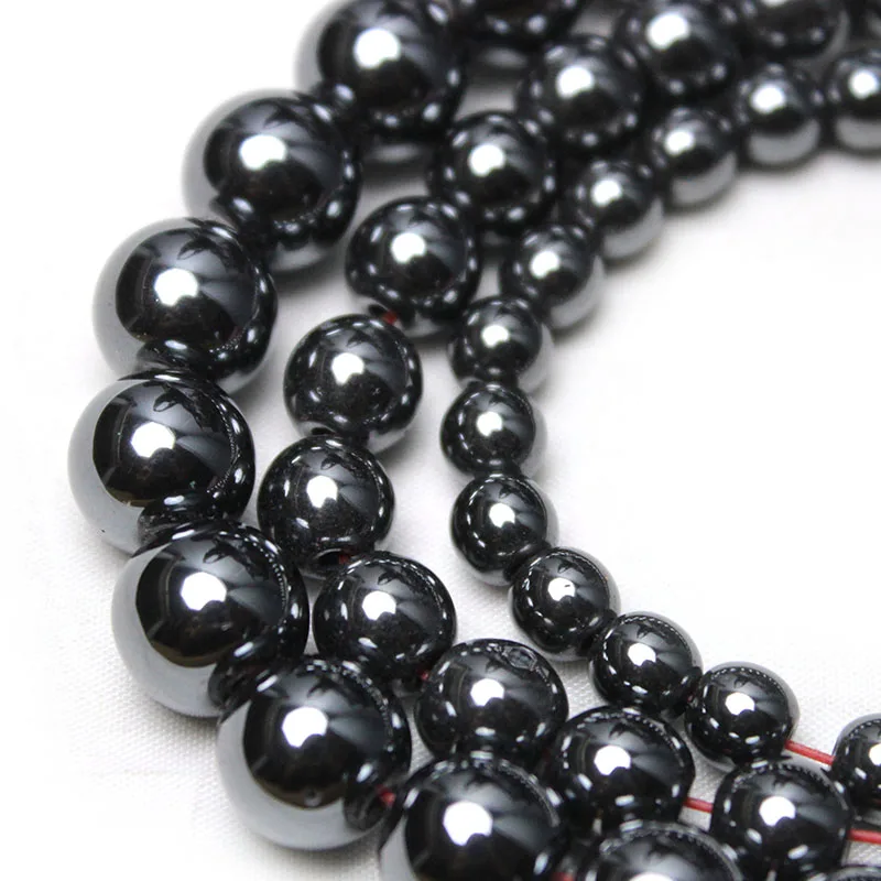 Natural Stone Black Hematite Round Loose Beads For Jewelry Making DIY Bracelet 2 3 4 6 8 10 12MM 15\