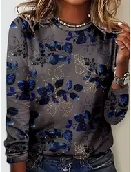 Fashion 3D Print beautiful flower Crew Neck Long Sleeve T-Shirt Womens Clothing Casual Clothes Harajuku Female Clothing Pullover