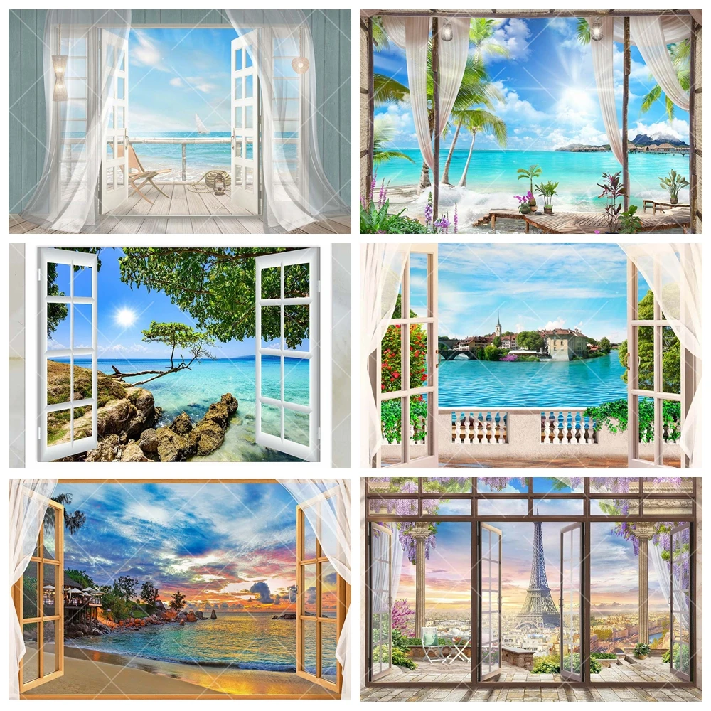 

Outside The Window Tropical Beach Forest Scenery Picture Background Custom Kids Adult Portrait Photography Backdrop Shoot Studio