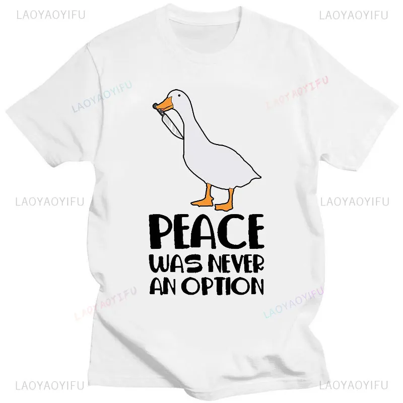 Peacewas Never An Option Printing T-shirt Funny Cartoon Duck Graphic T Shirts Man Women Summer Fashion Cotton Short-sleev Tshirt