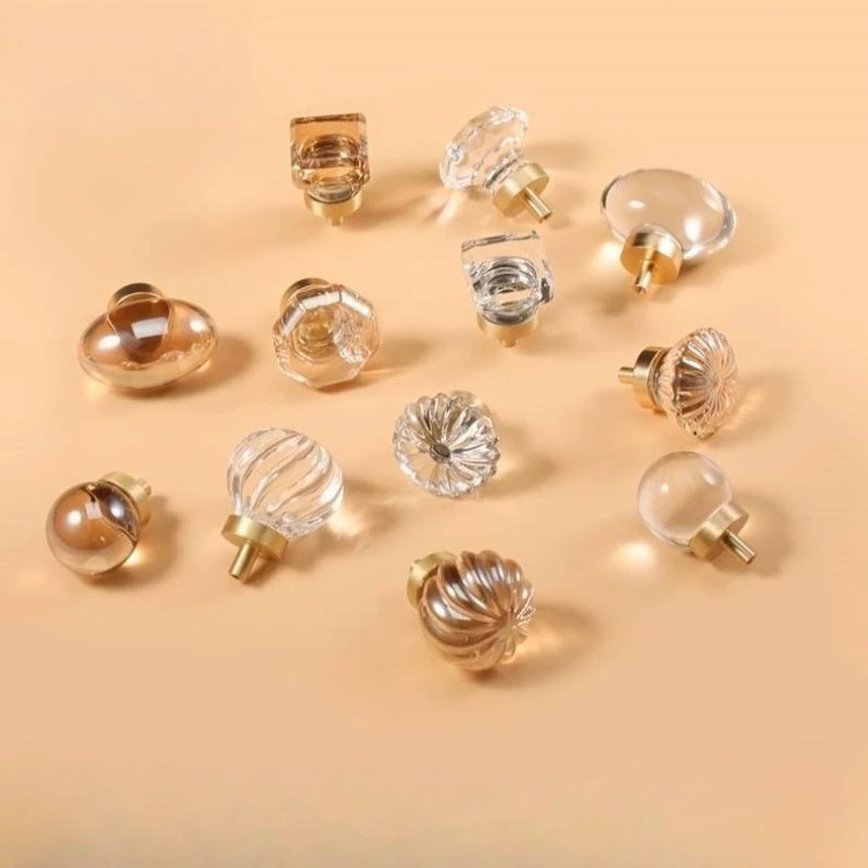 الشمبانيا/قاعدة ذهبية شفافة مقابض خزانة المطبخ الفاخرة ثقب واحد درج سحب كريستال زجاج الأثاث مقبض مقابض #3