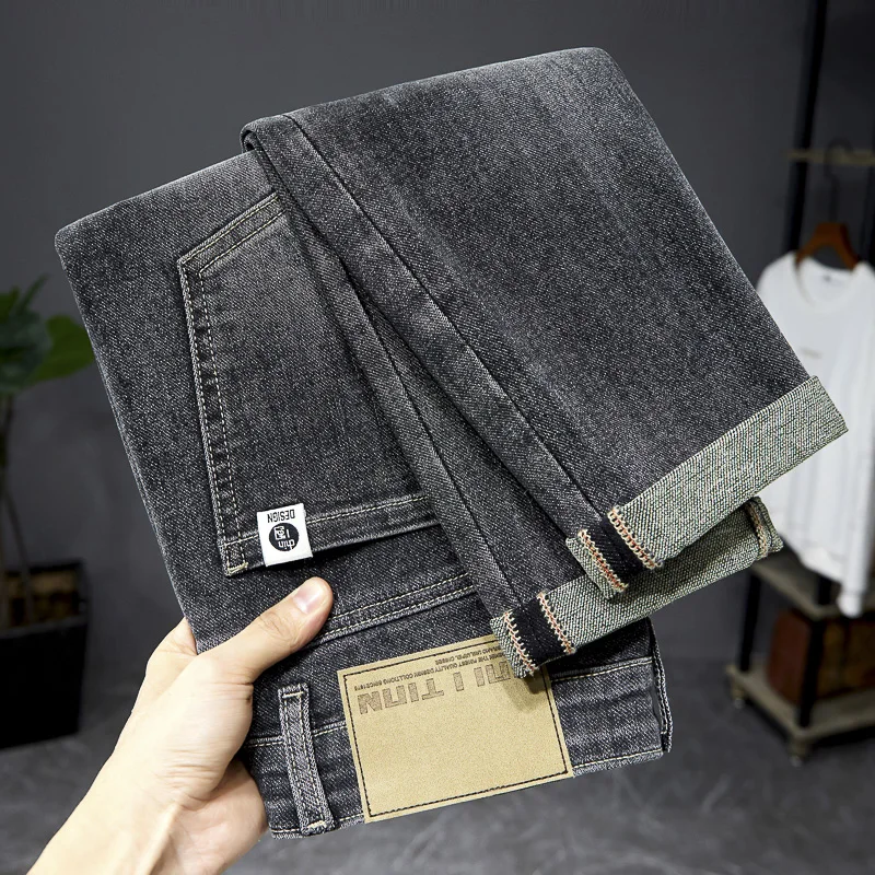 Jeans Heren Vier Seizoenen Street Trend Chinese Stijl High-End Eenvoudige All-Match Mode Slanke Herenbroek