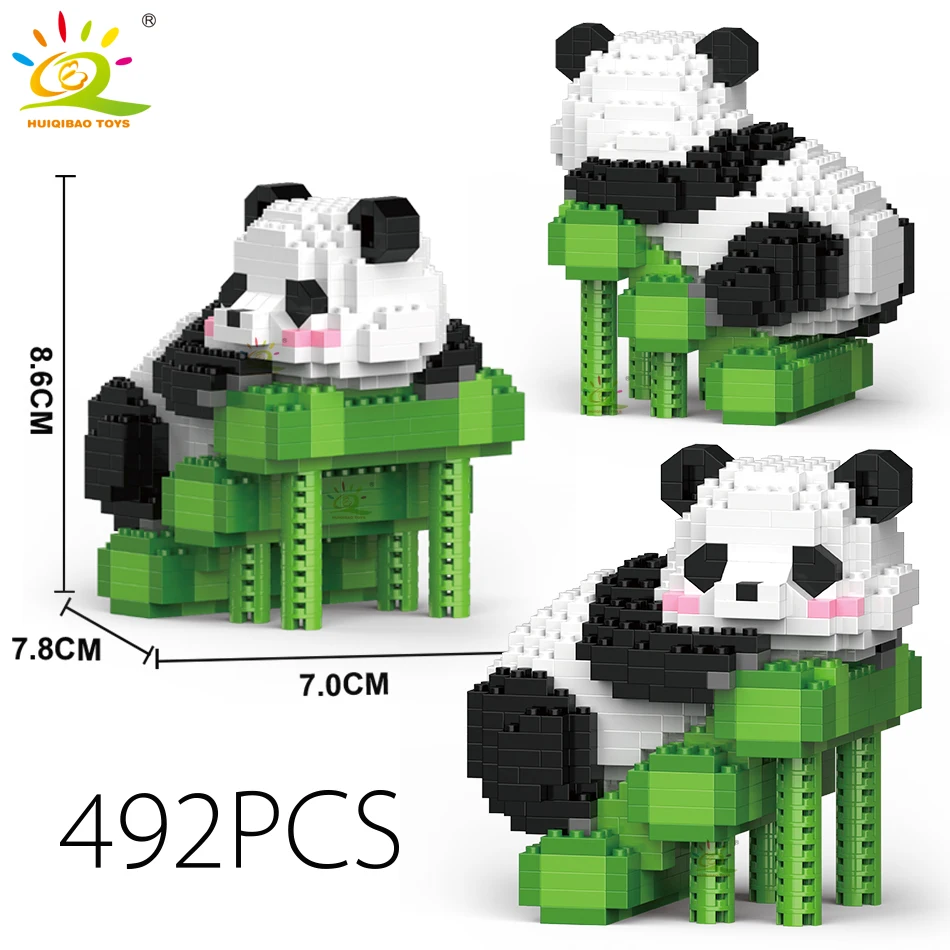 HUIQIBAO Mini Cute Panda Micro Building Blocks 3D Diamond Model Animals Bricks DIY City Construction Toys for Children Kids Gift