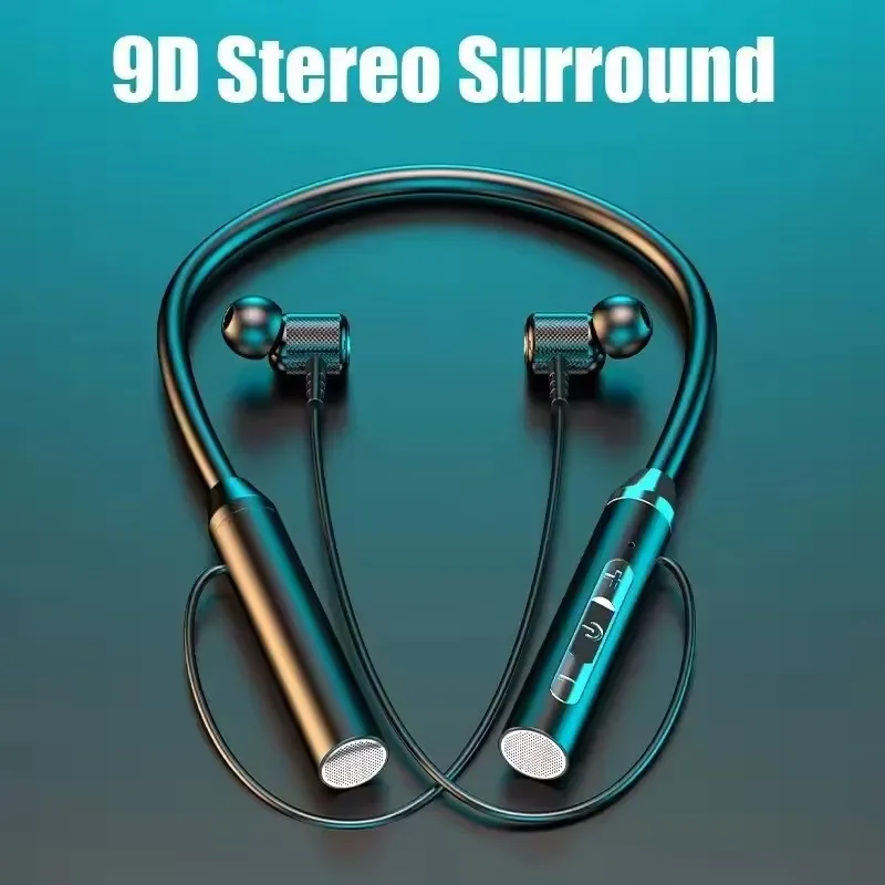 Magnetic Sports Neck Hanging TWS Earphones with Microphone Wireless 9D Bluetooth Earphones