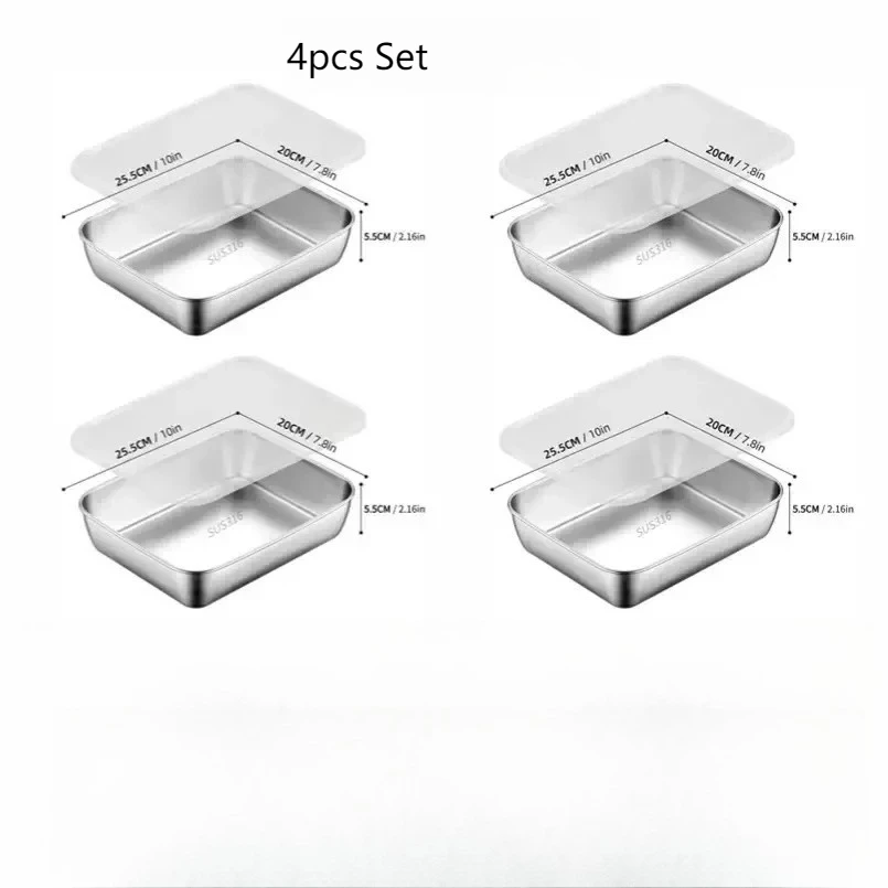 

4pcs Stainless Steel Food Storage Containers Set with Transparent Lids Stackable for Meat Fruits Veggies Camping Kitchen