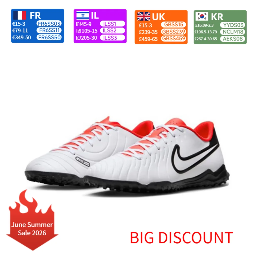 

Nike Tiempo Legend 10 Round Toe Lace-Up Synthetic Turf TF (Rubber Studs) Men's Soccer Cleats White DV4345-100