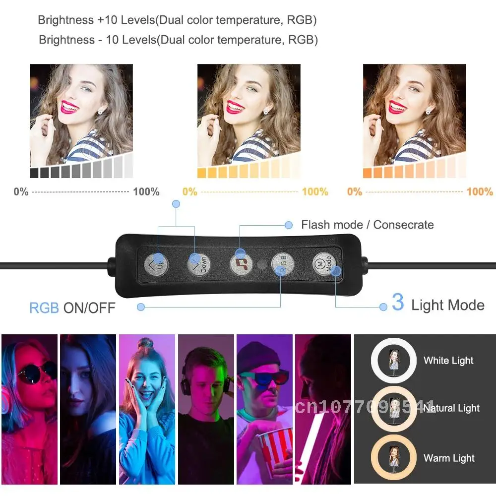 Led Ring Light Photo Selfie Ring Light Ring with Tripod LED Lights Video Light Kit Round Ring Lamp for Streaming 45 Colors