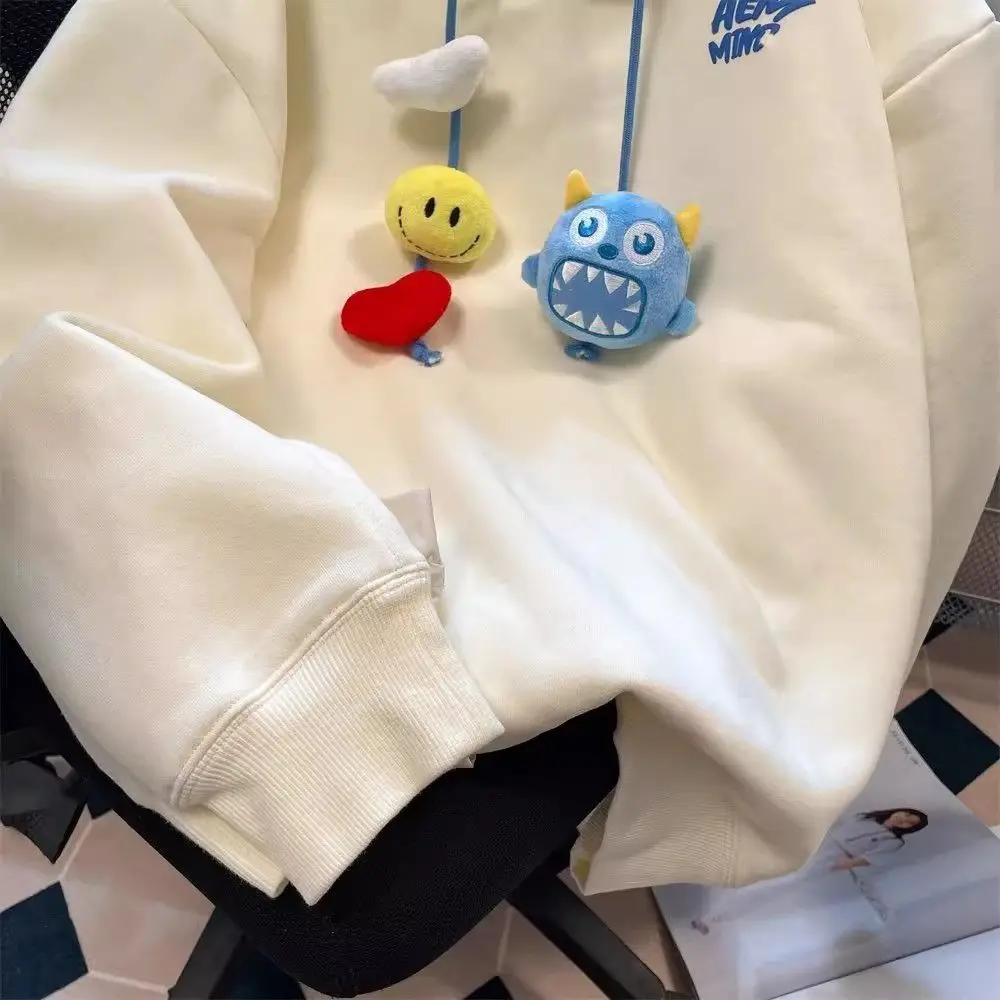 Winter plus velvet padded sweater women 2024 autumn and winter new hooded cartoon three-dimensional doll top loose coat