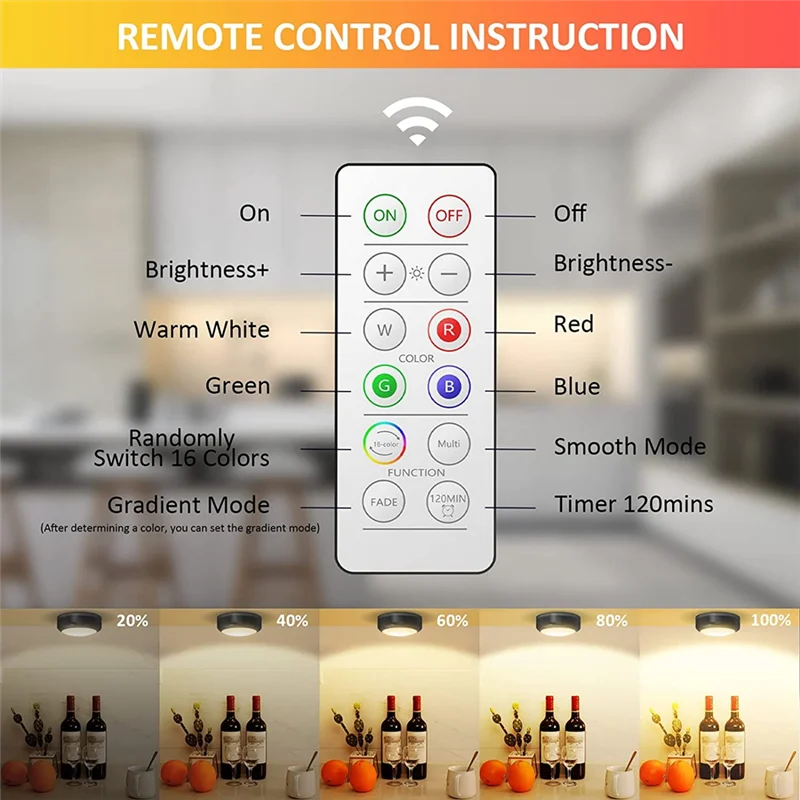 YWDZ-16 Colors RGB LED Puck Lights With Remote Battery Operated Puck Lights For Closet,Bedroom