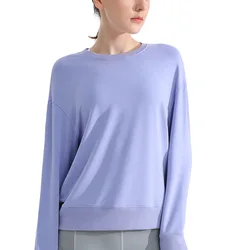 solid color Women Loose Casual Sports Long Sleeve Sweatshirt Fitness Loose sports sweatshirt round neck T-shirt yoga jacket