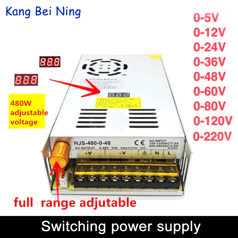 Fuente de alimentación conmutada con pantalla digital, voltaje ajustable de 0-5V, 12V, 24V, 36V, 48V, 60v, 80V, 480 v, 120v, 220V, 24v, 20a, 48V, 10A, 300 W