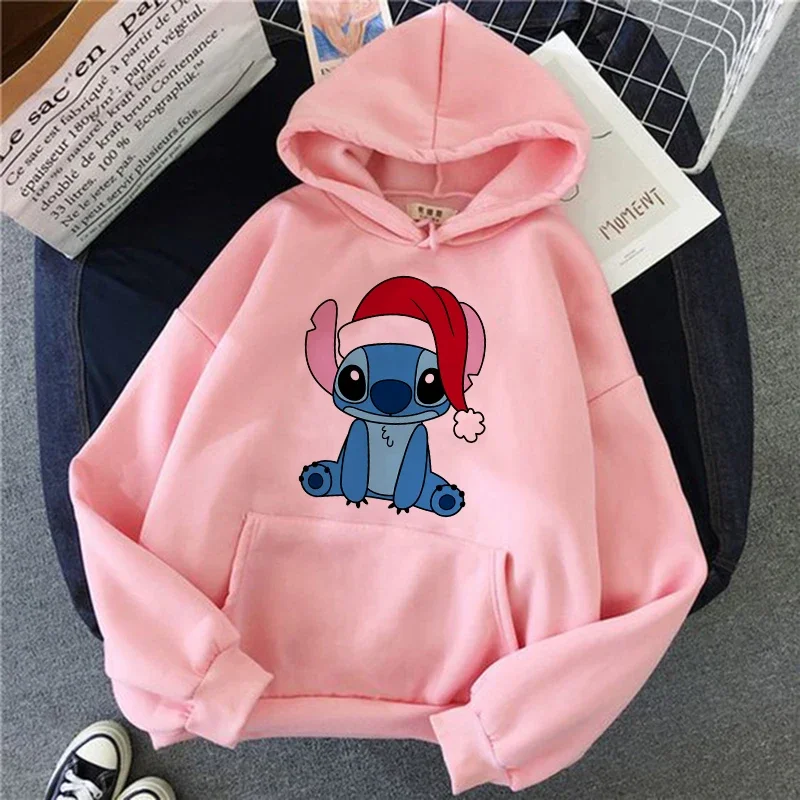 Japanische Animation Emo Damen bekleidung Luxusmarke Disney Original Lilo & Stitch Pink Designer Damen Langarm Hoodie