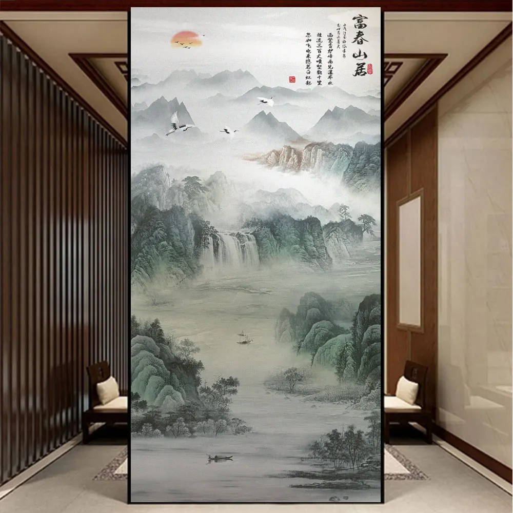 Window Privacy Film UV Blocking Heat Control Static Cling Landscape Painting Decorative Glass Window/Door Sticker