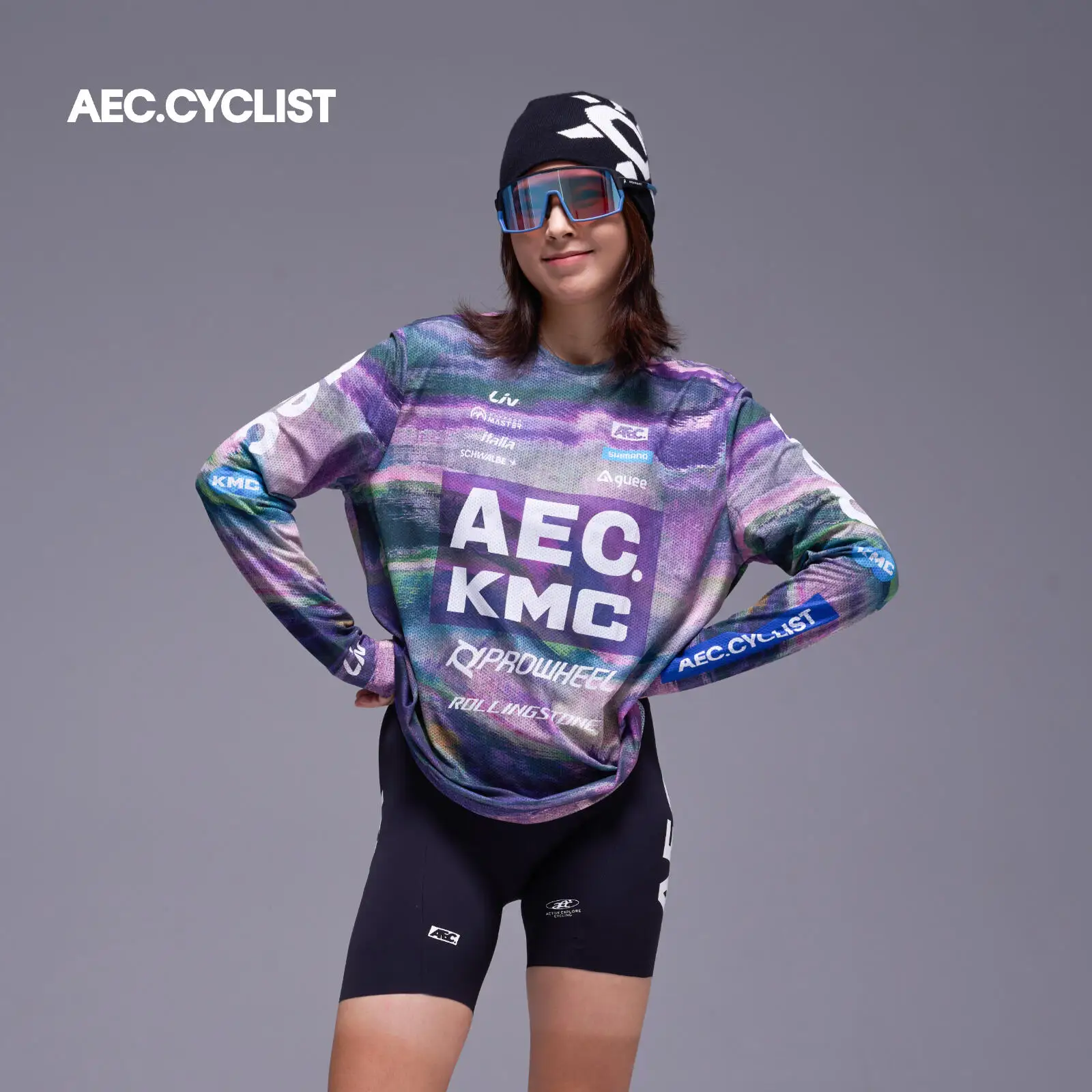 

Женские велосипедные футболки AEC-KMC 2026: Новые весенние дышащие свободные топы с длинным рукавом для велоспорта, размер 3XL