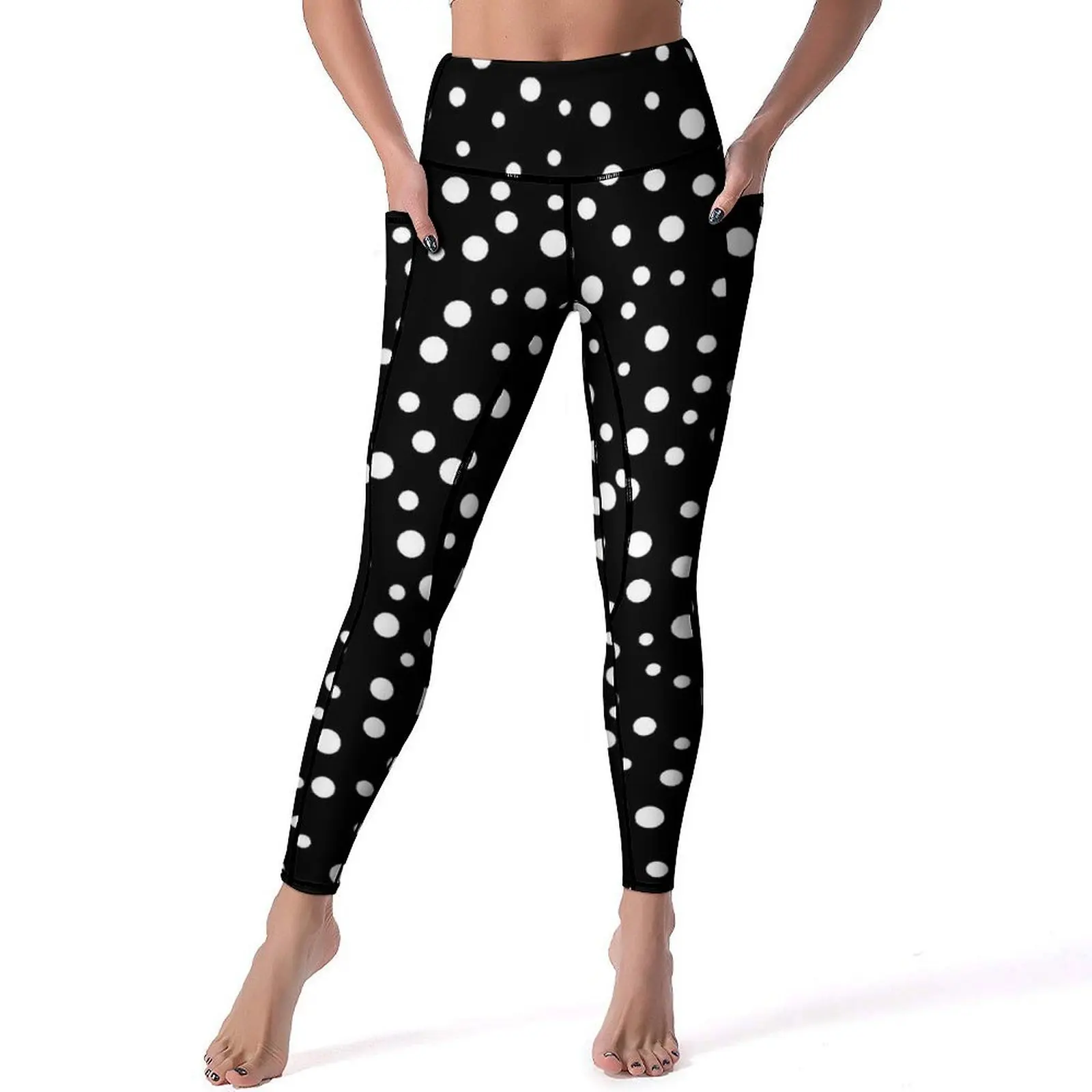 

Retro Polka Dots Yoga Pants Sexy Black And White Design Leggings Push Up Workout Leggins Women Vintage Stretchy Sports Tights