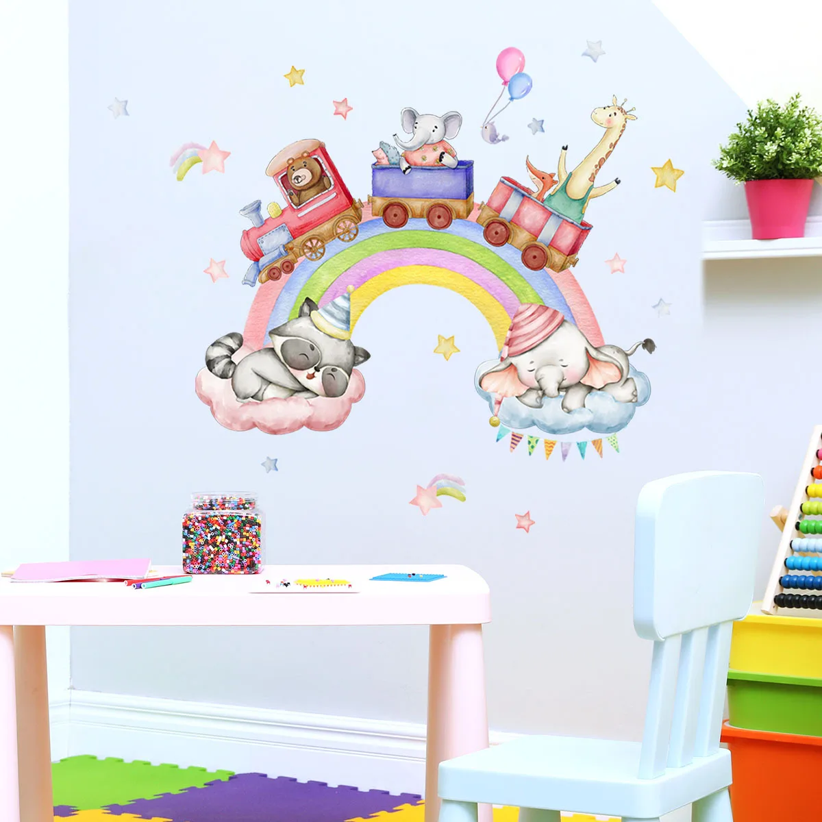 

30*90cm Creative Kitten Elephant Dream Rainbow Wallpaper Children's Room Kindergarten Layout Mural Wall Sticker Wallpapers Ms623