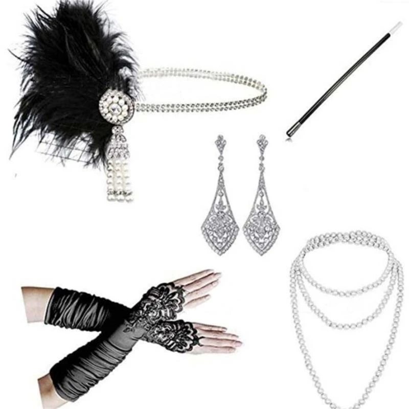 Y5GC 1920s Dancers Accessories Great Set for Womens Flapper Headpiece Headband