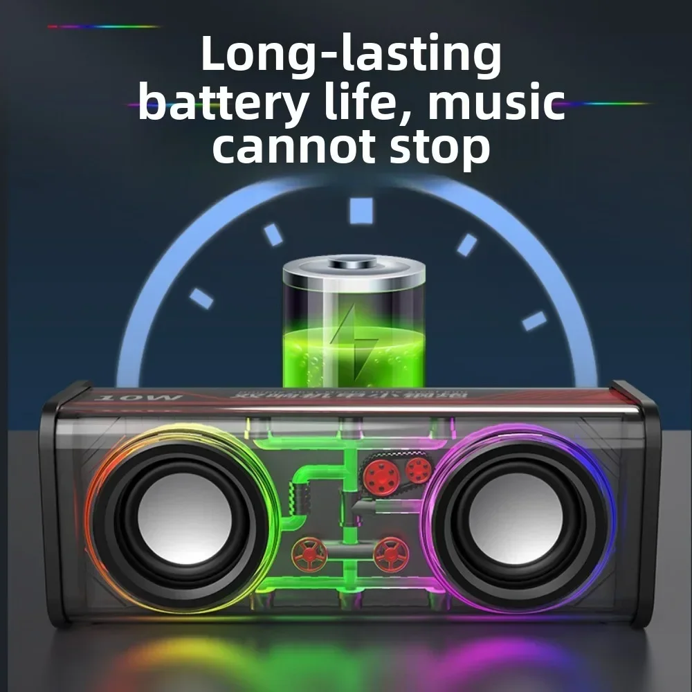 V8 Transparent Mecha Speakers Bluetooth 5.0 Wireless Double Bass Diaphragm Subwoofer Music TWS RGB Light Mini Party Loudspeaker