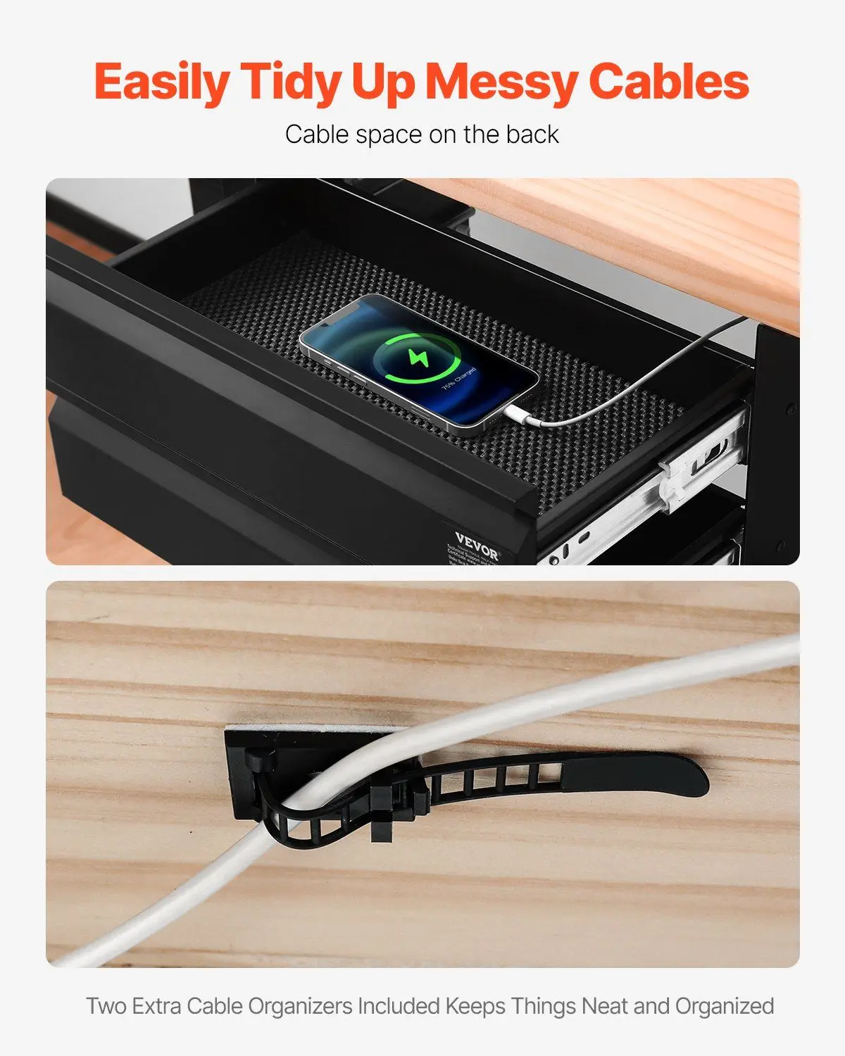 Low Profile 16in 2-Drawer Undermount Unit with Full Extension Tracks and Cable Management for Office Efficiency