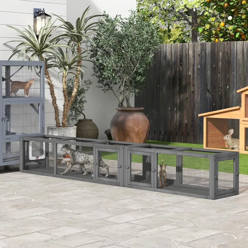 

Cat Tunnel Outdoor, Wooden Cat Tube with Combinable Design, 8 Doors, 98 Cat Toys for Kitty, Puppy, Pet, House, Window