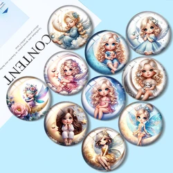 Moon Angel Girl 10pcs 12mm/25mm/30mm Round photo glass cabochon demo flat backMaking findings
