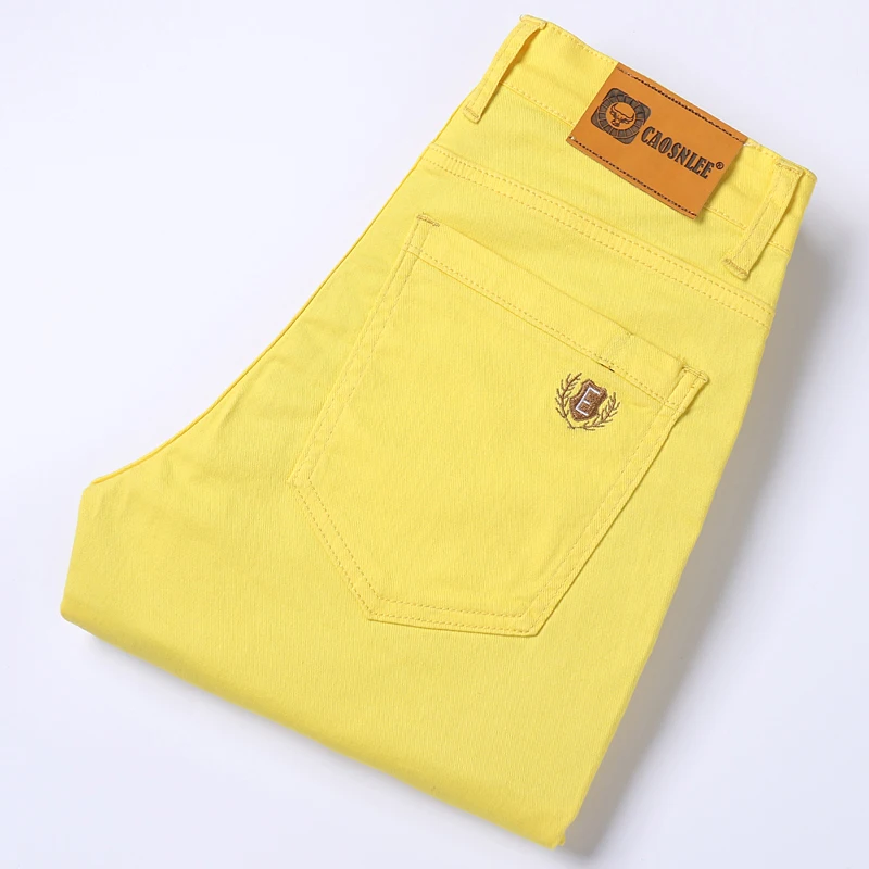 Yellow Pink Red  Men's Colorful Denim Stretch  Jeans New Elastic Slim Male Clothing Simple Business Denim Trousers