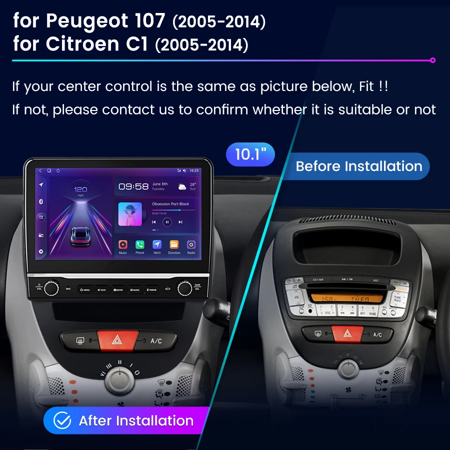 Junsun PX9 For Peugeot107 2005-2014 Citroen C1 2005-2014 Car Radio Multimedia Navigation 2din Android  Autoradio CarPlay Stereo