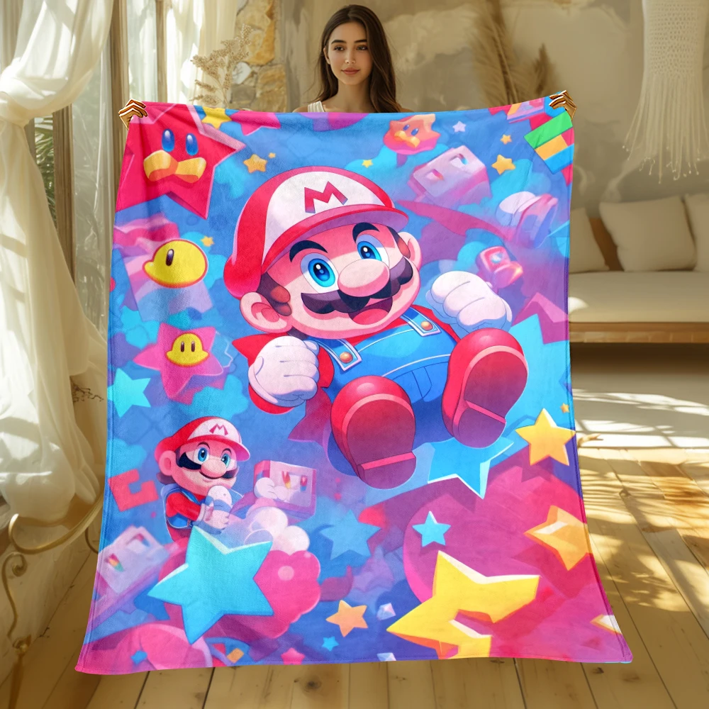 MINISO Super Mario Cartoon HD Printed Flannel Throw Camping Blankets for Children Sofa Throw Thin Blanket Modern Fashion Gift