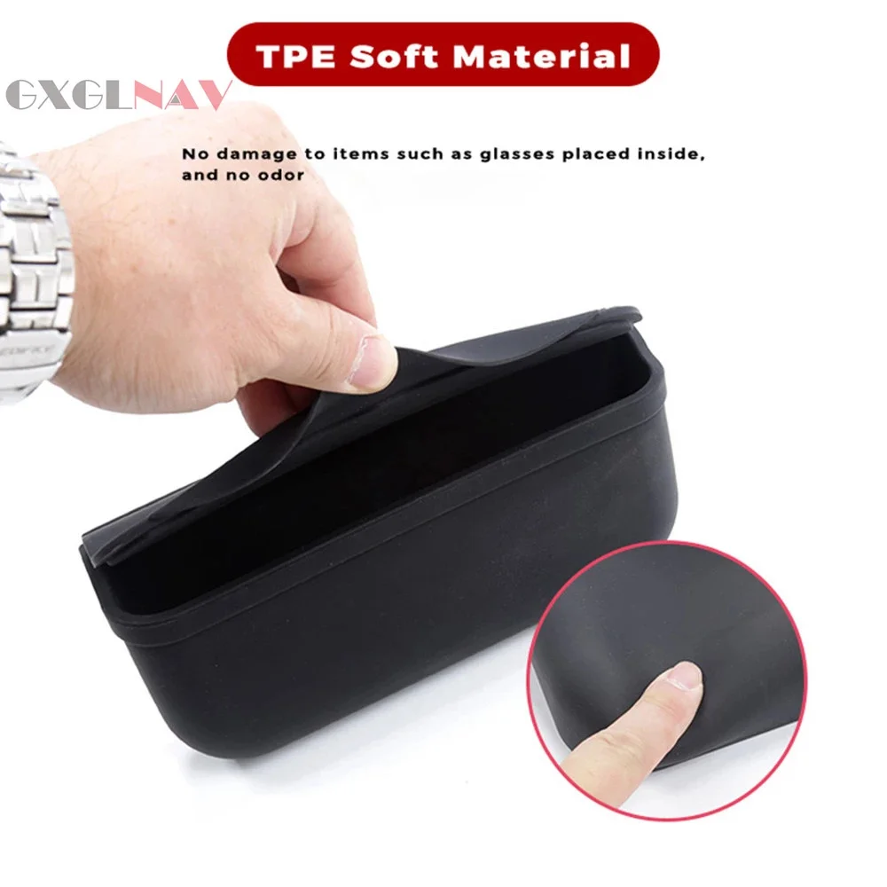 Sticky TPE Glasses Case Storage Box For Tesla Model 3 Model Y Sunglasses Box Interior Bill Card Storage Box Sunshade