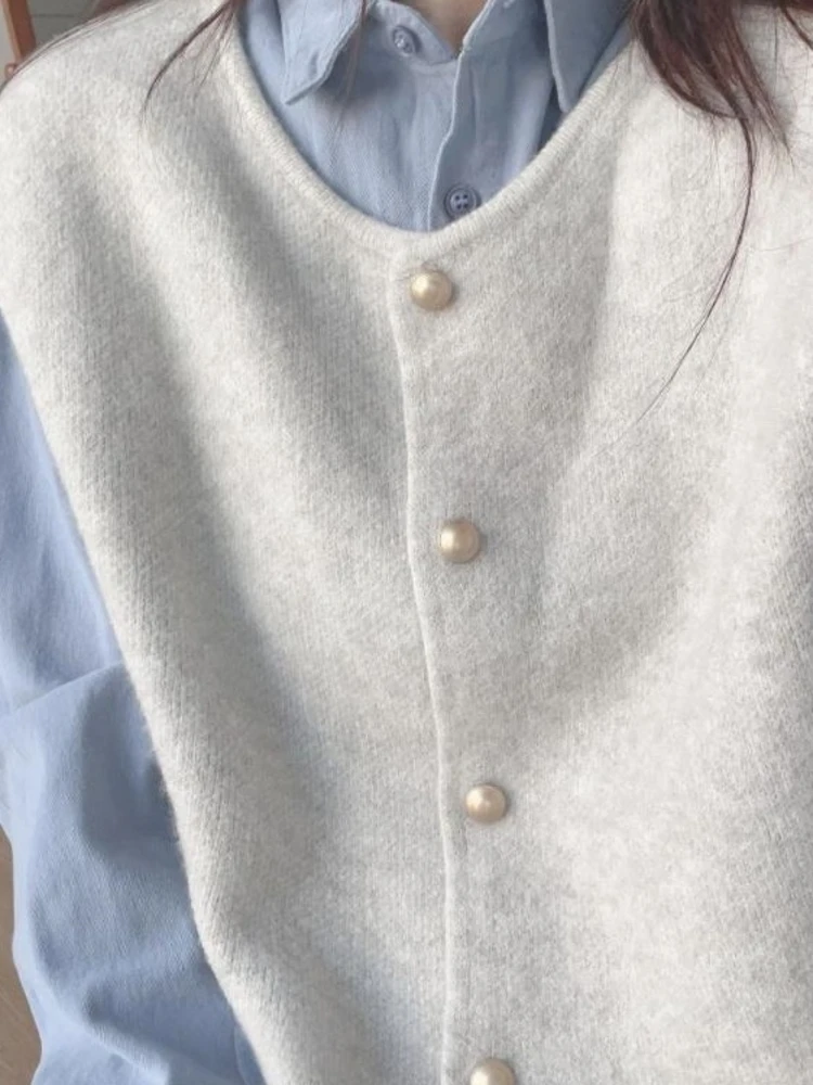 

Spring 2026 Women's Blue Cotton Casual Shirt Jacket Inner Wear Top Trendy Sweater Vest Layering Fashion Korean Style