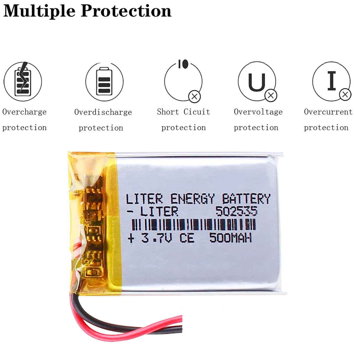 502535 3.7V 500MA Lithium Polymer Li-Po Li Ion Rechargeable Battery Cells For Mp3 MP4 MP5 GPS Mobile Bluetooth