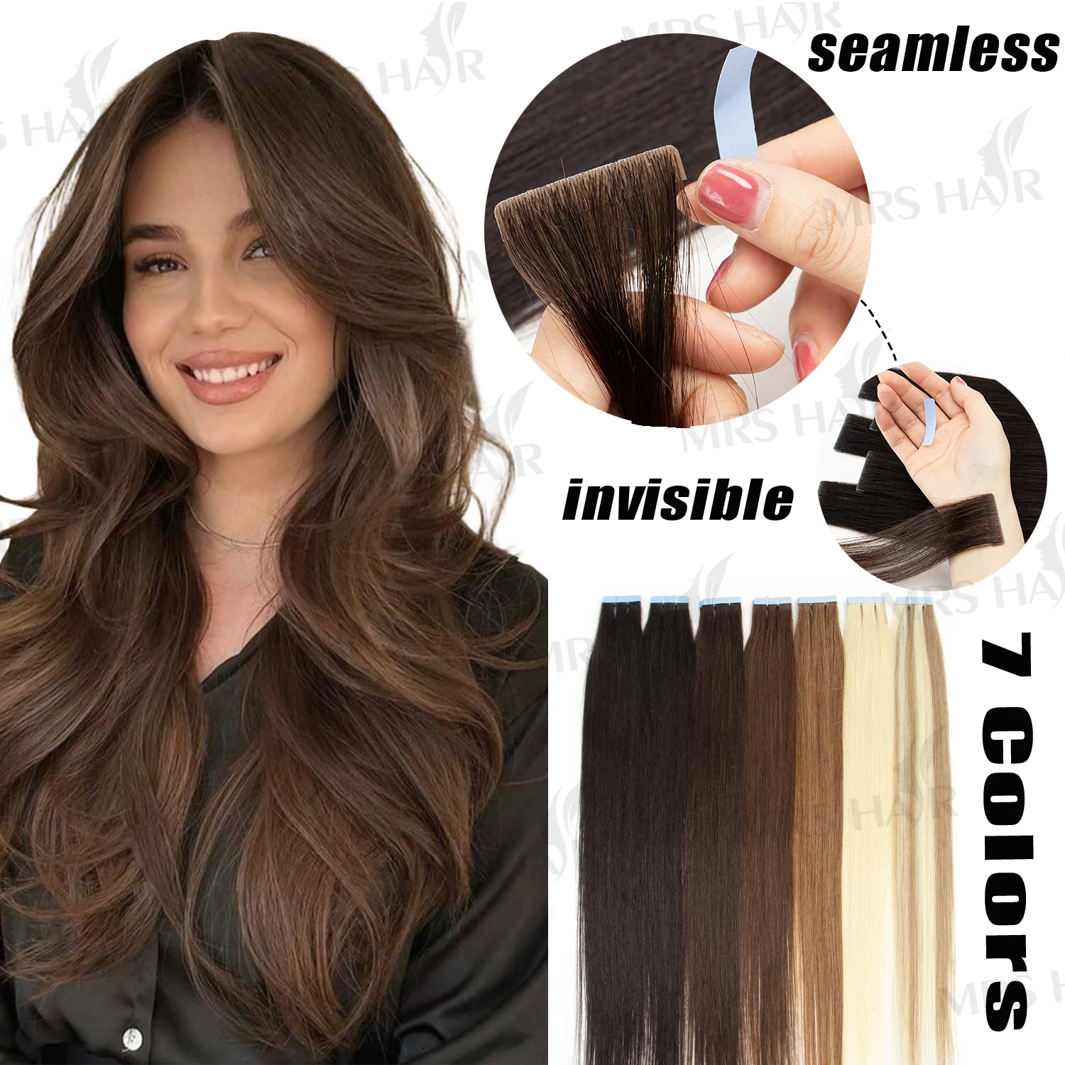 

MRSHAIR Invisible Tape in Human Hair Extensions Medium Brown Injected Tape ins Real Human Hair Seamless Extensions Add Volume