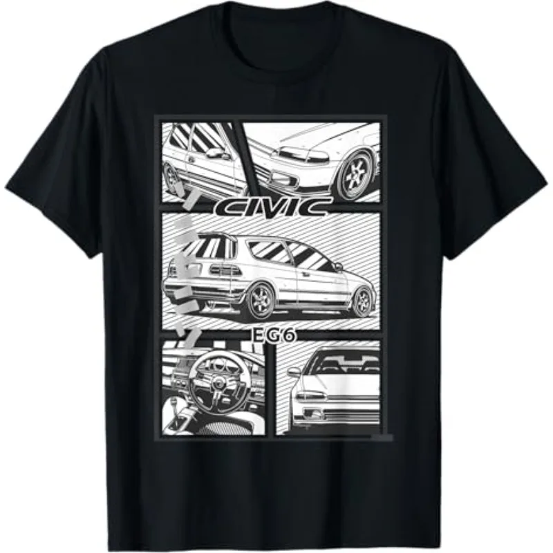

Honda Men's and Women's T-shirt Racing Motorcycle Cultural Shirt Summer New Civic Eg 6 Short-sleeved Car Enthusiast Top