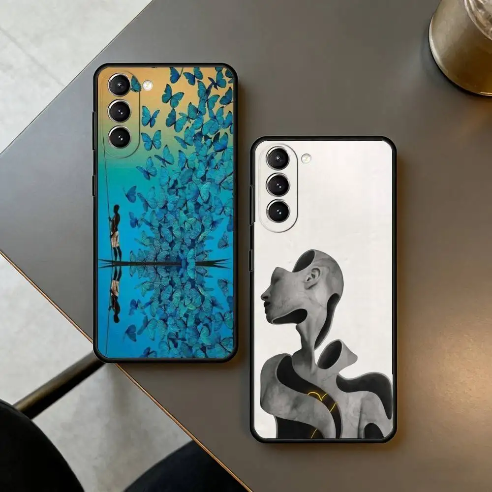 S-Surreal F-Figure A-Art Phone Case For Samsung S25,24,23,22,30,21,10,9,Ultra,Plus,Lite,FE,4,5 G Soft Black Case