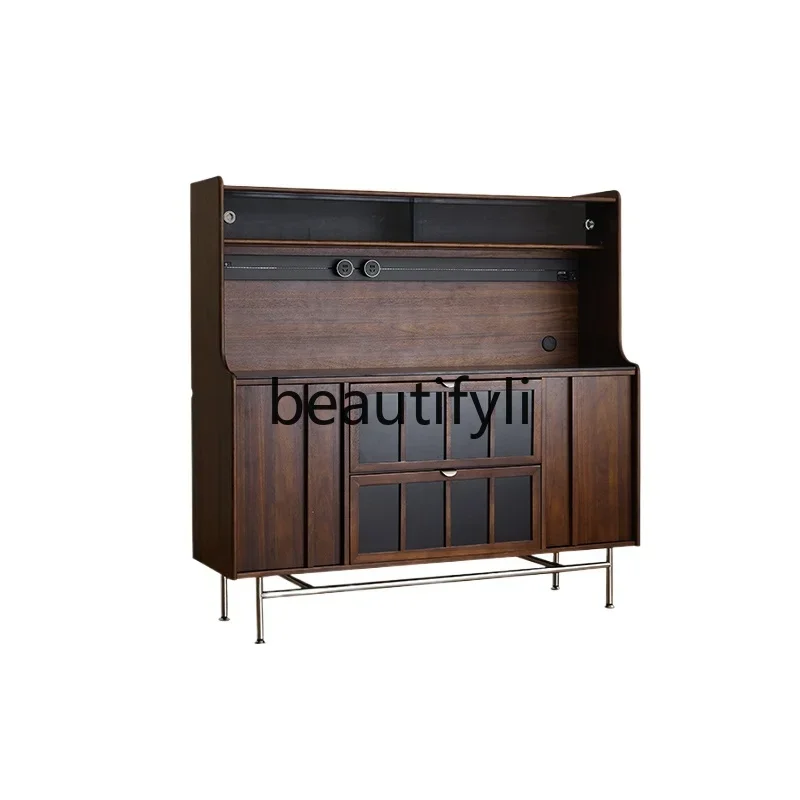

Retro French side cabinet against the wall integrated locker double living room wine cabinet small apartment