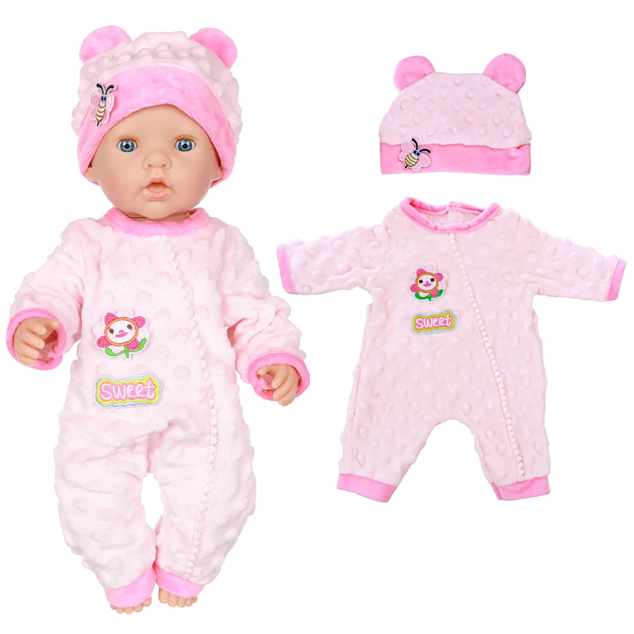 Puppenkleidung für 18 Zoll (45 cm) Babypuppen: Süßes Plüsch-Bienen-Pyjama-Set mit Mütze, Outfit für Reborn-Puppen, Spielzeugkleidung, Mädchengeschenk