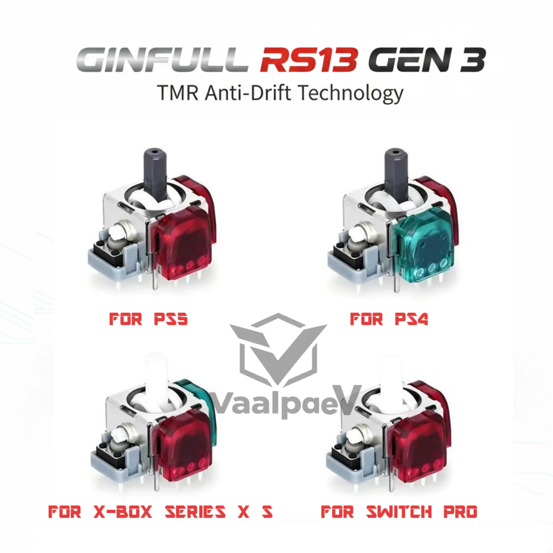 GINFULL RS13 Gen 3 TMR Joystick Module Anti-Drift Replacement for PS5 PS4 Xbox Switch Pro Controller