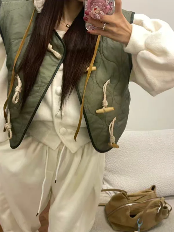 

Chic Loose Cotton Jaet Vest Women's Faion Diamond Pattern Button up Outerwear Winter New Sle Top Quali Ladies Vest