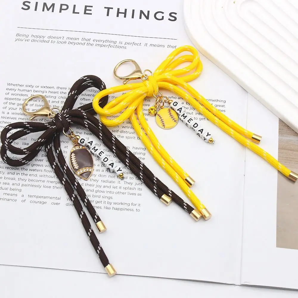 Premium Baseball Rugby Soccer Bag Charm Volleyball Bow Shape Handbag Charm Gold-Tone Clasp Sports Theme Purse Charm Gym Gear