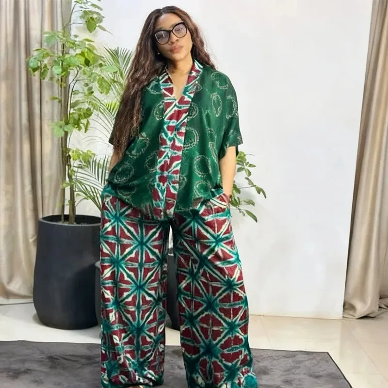 

Комплект из 2 предметов: африканская одежда для женщин, летний модный комплект с коротким рукавом, V-образным вырезом, топ и длинные брюки, комплекты в стиле дашики, африканская одежда