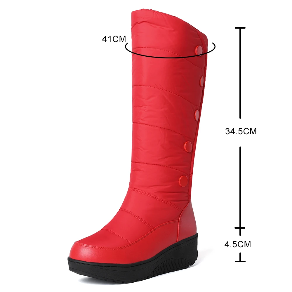 Plus Size Warm Fur Plush Down Platform Snow Boots Women Mother Round Toe Shoes Waterproof Comfortable Women\'s Knee High Boot Red