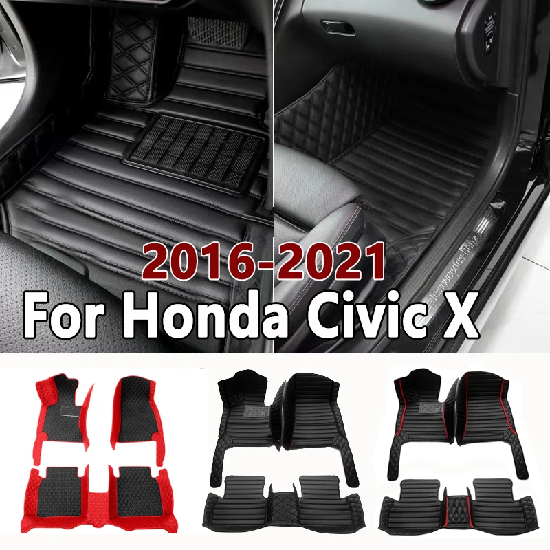 

Car Floor Mats For Honda Civic X 10 FC FK 2016~2021 Rugs Leather Floor Mat Carpets Interior Parts Waterproof Pad Car Accessories