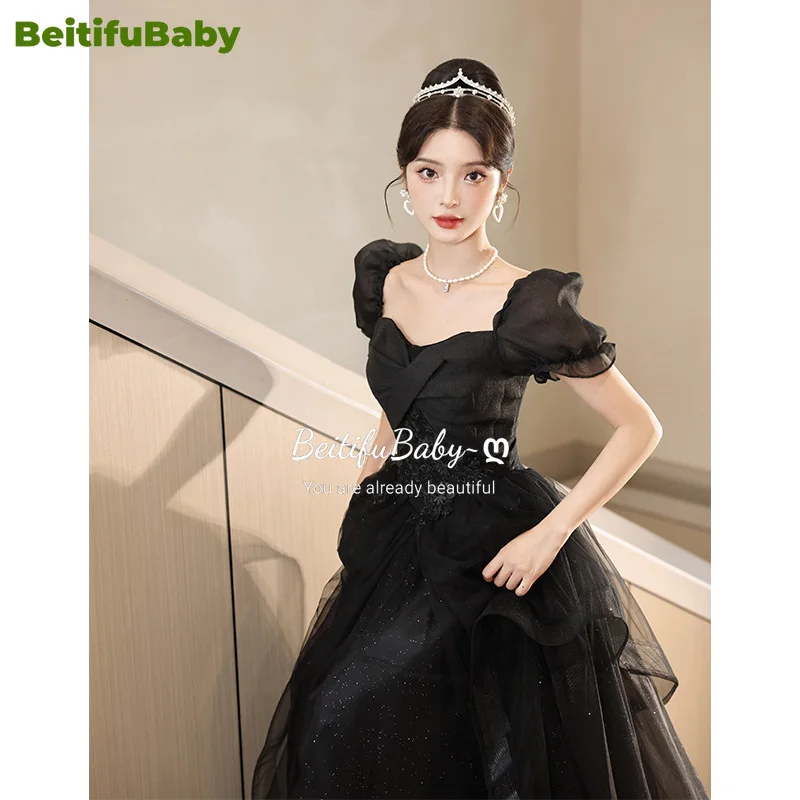 BeitifuBaby Women\'s Evening Party Dress Vestidos 2024 Palace Style Black Long Skirt Dubai Elegant Banquet Prom Dress for Women