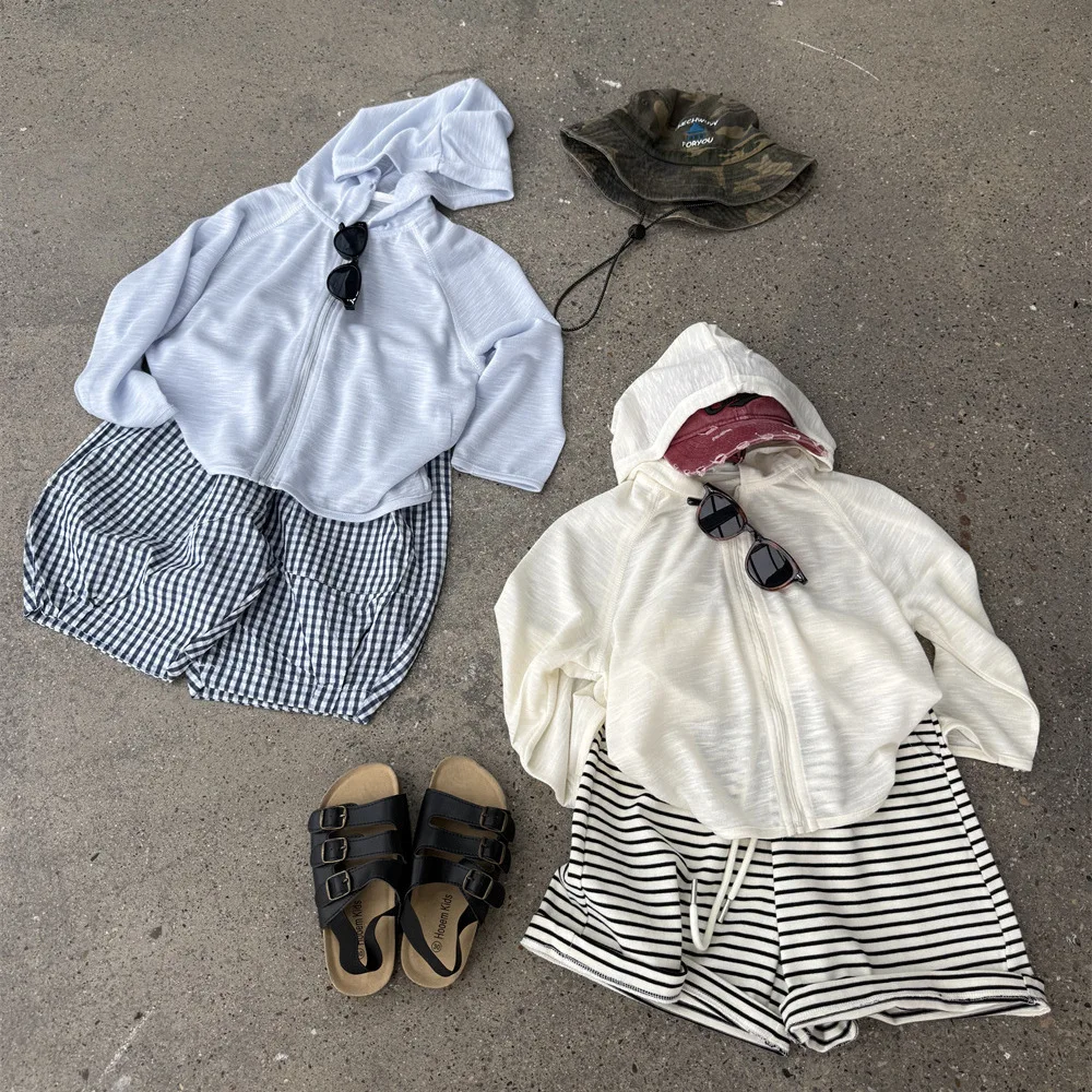 Children Clothing Solid Color Comfortable Top Summer New Breathable Thin Hoodie Boys Simple Versatile Sun Protective Garment