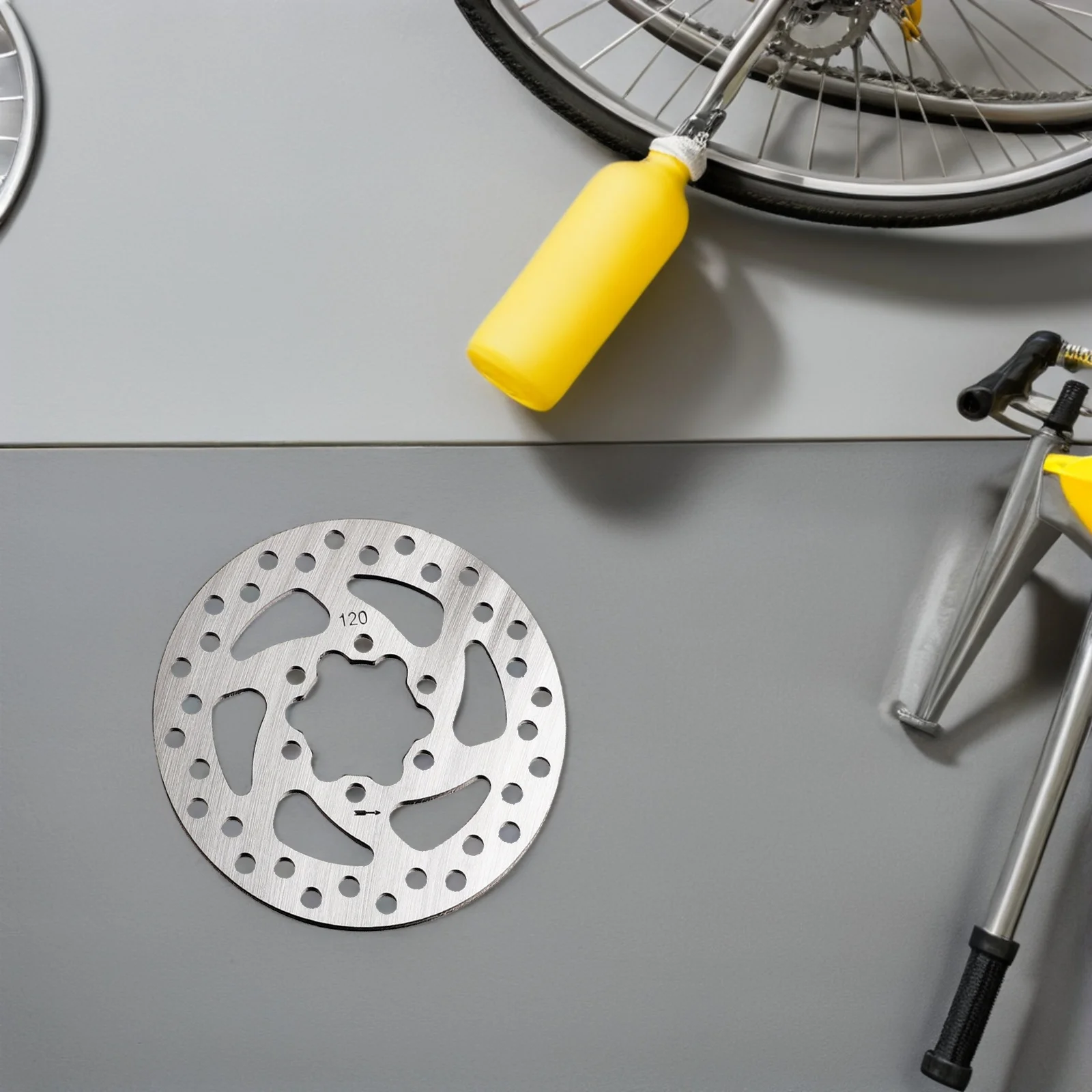 

1pc Brake 120Mm Stainless Steel Bike Disc Rotor Durable Hollow Design 6-Hole Universal Disc Brake Replacement Part For Cycling